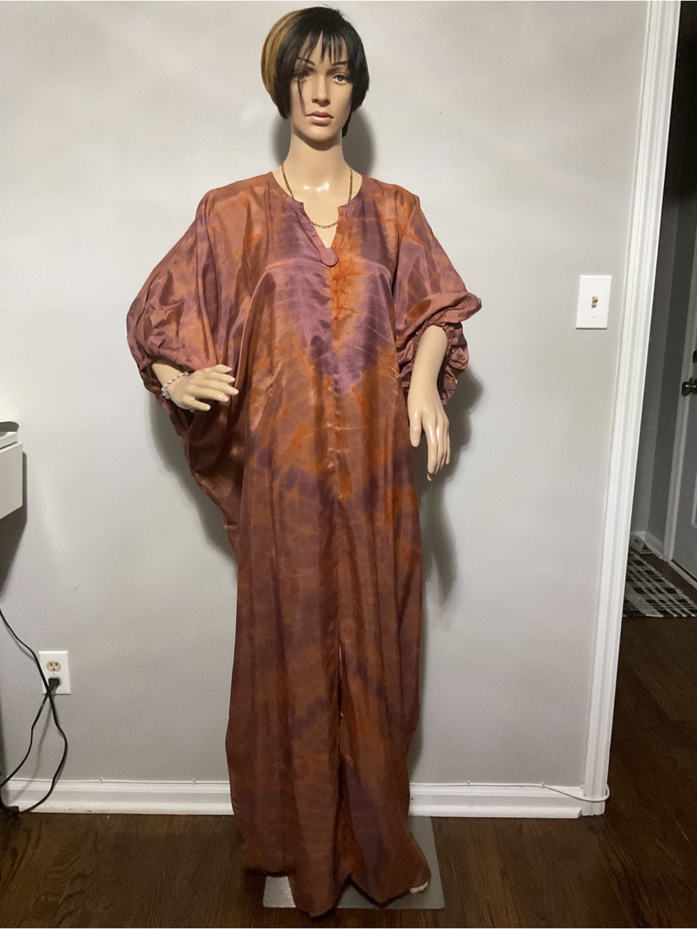 Tie-Dye Caftan Jumpsuit in Rust & Purple